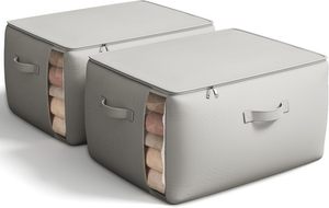 Ensemble de 3 sacs de rangement pour couettes en toile - Capacité de 70 L, fermetures éclair doubles, poignées renforcées, design pliable pour vêtements et couvertures - Product Image 2