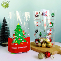 Sacs Cellophane Biodégradables GRS de Noël Personnalisés, Sacs à Bonbons et Chocolats en Plastique OPP Transparent à Fond Carré Plat et Soufflet Rond