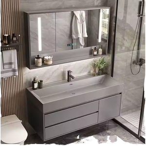 Mobile Bagno Moderno Personalizzabile <span class=keywords><strong>con</strong></span> Specchio Smart, Materiale Personalizzabile, Armadietto da 24-84 Pollici <span class=keywords><strong>con</strong></span> Cassetti e Vano Portaoggetti - Product Image 1