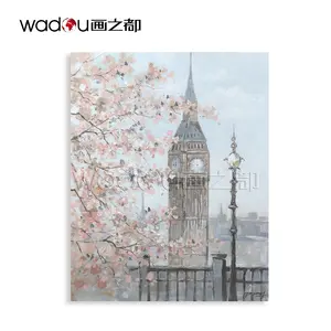 Wand Kunst Ölgemälde Großhandel Wohnkultur Bäume Big Ben Berühmte Gebäude Moderne Malerei Öl