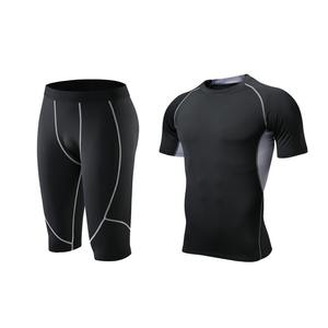 Set di abbigliamento fitness da uomo a maniche corte, ad asciugatura rapida, elastico, aderente, per allenamento, corsa, abbigliamento sportivo, set in due pezzi - Product Image 1