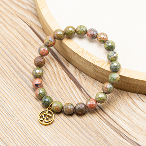 Offre Spéciale 8mm naturel <span class=keywords><strong>Unakite</strong></span> <span class=keywords><strong>Perles</strong></span> Rondes À Facettes Bracelet Pour les femmes - Product Image 1