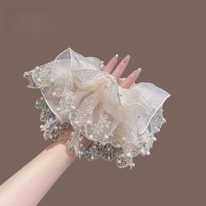 Coleteros Grandes de Encaje con Perlas, Elásticos y Suaves, Lazos para el Cabello de Estilo Francés para Mujeres y Niñas, Accesorios para el Cabello, Sujetador de Cola de Caballo - Product Image 3