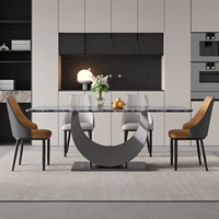 Table à manger moderne en pierre noire Moon, fabriquée en Chine, pour restaurant