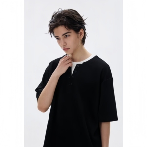 <span class=keywords><strong>Polo</strong></span> Casual Oversize da Uomo Estivo Nero con Scollo a V Manica Corta in Maglia 100% Cotone - Product Image 3