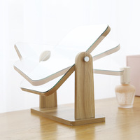 Miroir de maquillage cosmétique de bureau en bois à 360 degrés, rotatif, pliable, design carré simple face, 22x25cm