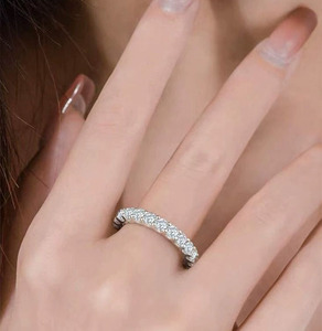 Women's 925 Sterling <b>Silver</b> Moissanite <b>Eternity</b> Band <b>Ring</b> Round Brilliant Cut Channel Setting Classic Wedding <b>Ring</b> - Product Image 5