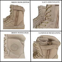 Botas tácticas de trabajo con cremallera lateral en el tobillo, parte superior de cuero vacuno de gamuza, suela de goma, botas de motocicleta, zapatos de trabajo color arena