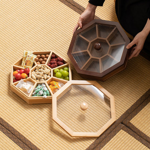 Multifunctional Wooden <b>Snack</b> <b>Tray</b> With Lid Storage Box For Dried Fruit Nuts Candy Tea Cake Serving <b>Trays</b> - Product Image 1