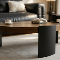 Ensemble de tables basses rondes modernes en bois de noyer, design modulable avec rangement pour salon