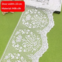 Dentelle catholique en polyester soluble dans l'eau, brodée de fleurs, blanche, 23 cm de large, pour vêtements féminins, nappes