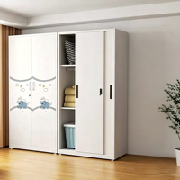 Armoire coulissante pour filles avec motifs de dessins animés, armoire de rangement en acier pour la maison, le balcon, armoire de rangement pour vêtements en fer, Lemari Besi