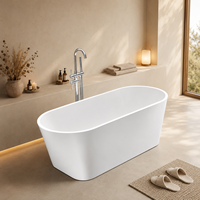Bañera Ovalada Independiente Personalizada, Blanca, de Fondo Plano, para Renovación de Baños, 150cm 170cm