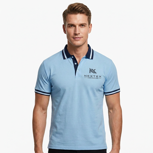 Man Cotton Fabric Polo <b>Shirt</b> Short Sleeve Embroidery Logo Casual Breathable Light Blue <b>Colour</b> T <b>Shirt</b> For Man - Product Image 1