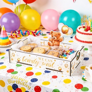 Plateau à collations en bois pour Baby Shower, décoration de fête de révélation du sexe Bearly Wait, plateau de présentation de desserts, cadeaux pour l'annonce de la naissance du bébé - Product Image 1