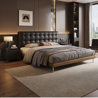 Lit plateforme en bois de luxe moderne avec cadre réglable, revêtement en cuir véritable, tête de lit capitonnée, confortable, taille King