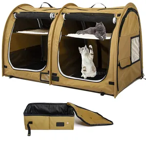 Customized Pet Home Wholesale Portable Twin Compartment Show House Cat Cage Condo Dog Travel Crate with Portable Carry Bag
