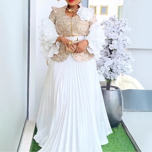 ชุดเดรสยาวพิมพ์ลายลูกไม้จีบระบายแขนระบายสำหรับผู้หญิงแอฟริกัน ชุดเซ็ต 2 ชิ้น แฟชั่น - Product Image 5