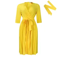 Robe élégante pour femme à col en V et manches longues, style bureau, couleurs unies, coupe moderne, polyester, pour toutes les saisons
