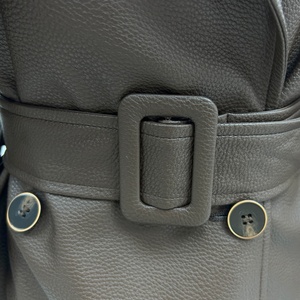 Veste en cuir marron tendance pour <span class=keywords><strong>femme</strong></span>, veste en cuir élégante à col court et cintrée - Product Image 3