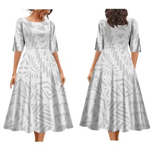 Stampa su richiesta regalo personalizzato per la festa della mamma taglie forti abito da donna bianco Sunday Design Samoa polinesiani stile tribale eleganti abiti Midi - Product Image 2