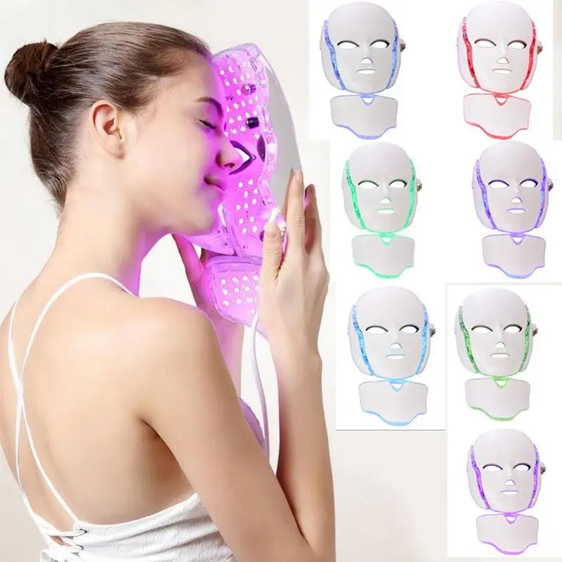 Machines de thérapie lumineuse à photons Led 7 couleurs, vente en gros, masque de beauté du visage à usage domestique, avec cou,