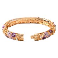Bracelet Électroplaqué Floral Printanier de Pékin, Motif Tulipe, Double Couche, Ajouré, Fleurs Peintes Colorées