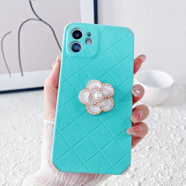 Manufacturer Soft Leather Mobile Phone Case for iPhone 11 12 13 14 15 16 17 Pro Max Pearl Flower Design