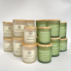 Bougies parfumées de luxe multi-mèches <span class=keywords><strong>grossiste</strong></span> taille verre pot extra large bougie givrée bougies vertes blanches avec couvercles en bois de bambou - Product Image 3