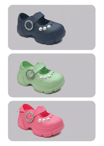 Platform <b>Clogs</b> With Pearls Mary Jane Style Summer Closed Toe Soft Plastic Women Girls Size 20 Verde - Product Image 1