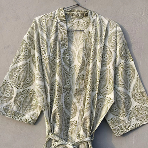 Robe longue en coton Kaftan, robe de plage, couvre-vêtement pour femmes, cadeau, robe bohème à imprimé à la main, vêtements de nuit, robe maxi, kimono, robes - Product Image 1