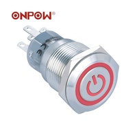 Interrupteur à bouton-poussoir à symbole d'alimentation momentané éclairé de 19mm de la série ONPOW la plus populaire (approuvé CE ROHS)