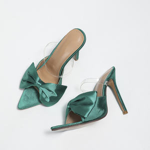 2025 Spring and Summer New Style Pointed Toe Bow Thin Super High Heel Women's Sandals 11cm Fashion <b>Slippers</b> - Product Image 5