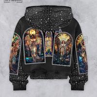 Sudadera con capucha de alta gama para hombre con cremallera, de algodón puro, estilo retro urbano, estampados vintage, detalles desgastados, bordados y detalles termoadhesivos.