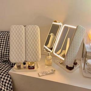 Trifold Tabletop LED Folding Cosmetic <strong>Vanity</strong> <strong>Mirror</strong> Desktop <strong>Mirror</strong> <strong>With</strong> <strong>Light</strong> and Magnification - Product Image 4