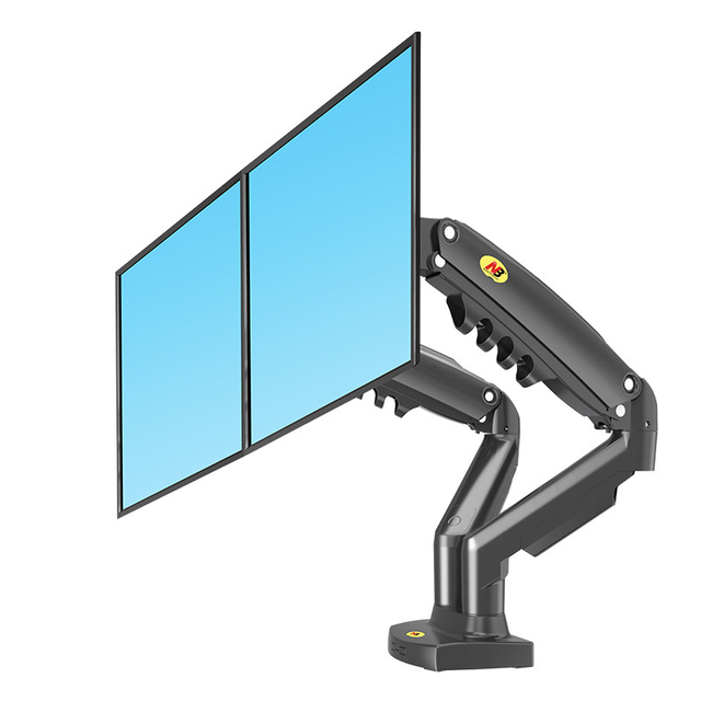 NB F160 Gas Spring 360 Degree Desktop 17"-27" Dual Monitor Holder Arm Load 2-9kg Each