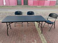 Table pliante rectangulaire noire en HDPE moulé par soufflage avec pieds en acier inoxydable, ouverture et fermeture rapides, pour repas en extérieur, mobilier d'extérieur