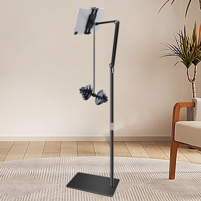 Heavy Duty Aluminium Alloy Telescopic Tablet Floor Stand 360° Flexible Arm Lazy Bedside Phone Holder for Office Live Streaming