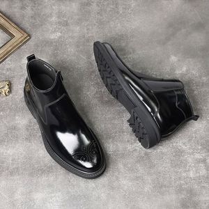 Brook Embossed English Chelsea Men's Leather Boots with Zippers, Bright Leather Short Boots, Warm Winter Boots - Product Image 5