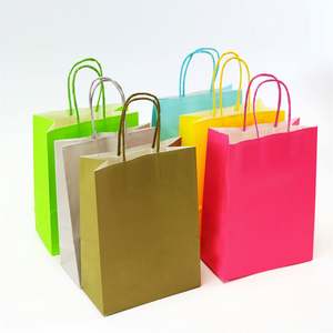 Sacs en papier écologiques avec poignées brunes recyclées pour la vente à emporter de nourriture, sacs cadeaux personnalisés pour le shopping et l'artisanat - Product Image 1