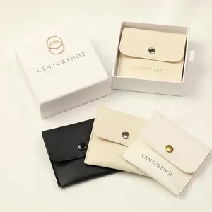 Bolsa de joias de couro pu, com logotipo defeito, envelope de joias, botão de embalagem, bolsa plana de joias personalizada