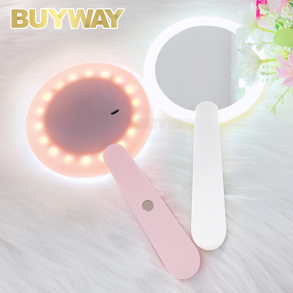 Custom Magnifying Espejos Led Round Make Up Hand Mirror Espejos Compact Led Pocket Makeup Mirror Vanity Mirror with Lights