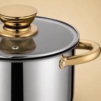 ZHEN NENG 12-teiliges Topfset mit Goldgriffen, 3-lagigem Boden, Kochtopf, Saucenpfanne, Bratpfanne, OEM-Glasdeckel, Edelstahl-Kochtöpfe