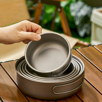 Ensemble de vaisselle de camping Poêle à frire en titane pur pour la randonnée Ensemble d'ustensiles de cuisine Pot pliant portable