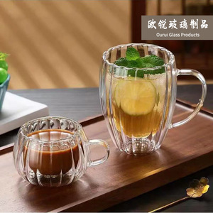 Vaso de Vidrio de Doble Pared con Asa, 350 ml, para Café, Té, Agua, Jugo, para el Hogar - Product Image 2