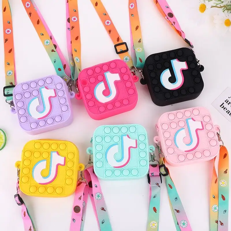 Fashion cute coin purse for girls kids purse and mini handbags silicon bubble pop tik tok bag fidget tiktok purses