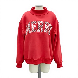 Sweat-shirt à col montant surdimensionné à manches longues pour femme avec logo personnalisé, broderie de lettres 'Fall Merry', idéal pour les fêtes - Product Image 1