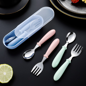 Juego de tenedor y cuchara de acero inoxidable para niños con estuche, cubiertos portátiles para niños y estudiantes, diseño de color nórdico - Product Image 2