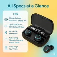 Écouteurs AI M10 Bt5.1 Écran intelligent Écouteurs sans fil Étui de charge 2000mAh Fabrication OEM Personnalisé Longue durée de vie de la batterie TWS