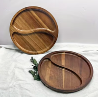 Plateau de service rond en bois de hêtre, design oriental, multifonctionnel, facile à nettoyer, plateau à collation